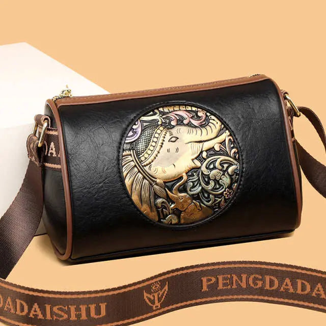 Chinese Style Embossed Retro Shoulder Crossbody Bag