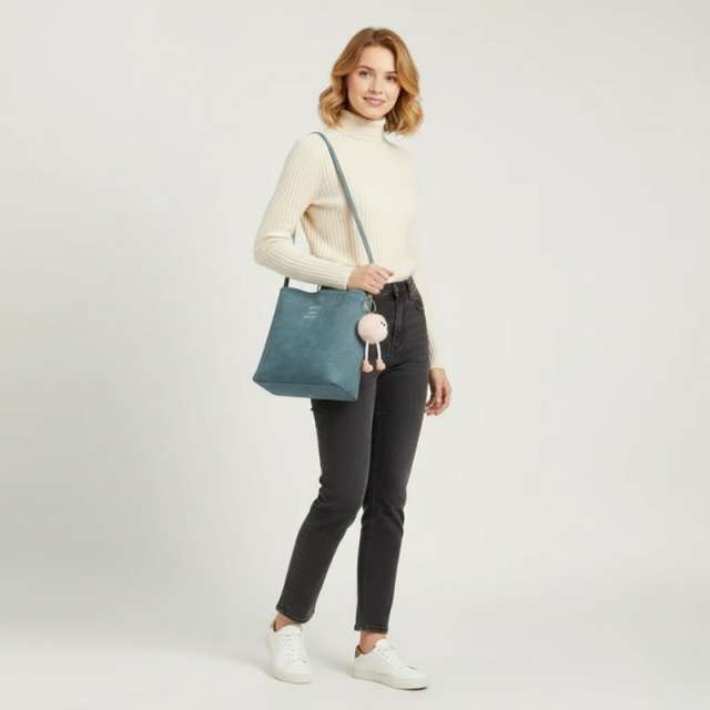 Premium Texture Denim Bucket Shoulder Bag