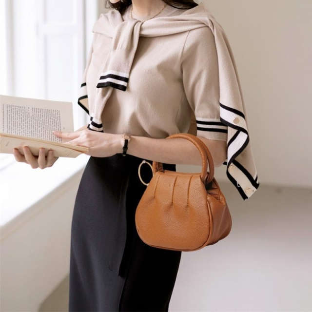 Sophisticated Ruched Handbag with Circular Top Handle