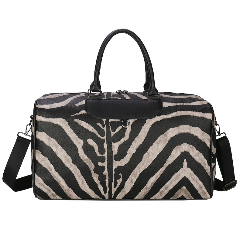 Striped PU Leather Sports Duffle Bag