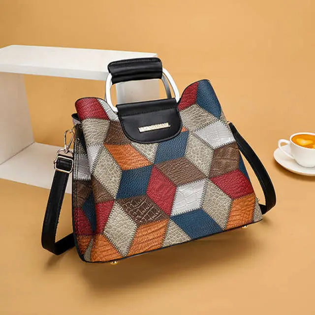 Striped Plaid Multi-Compartment Crossbody Bag