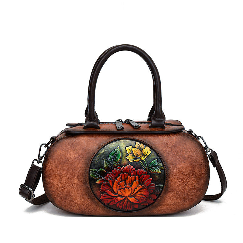 Cylindrical Retro Handbag with National Style