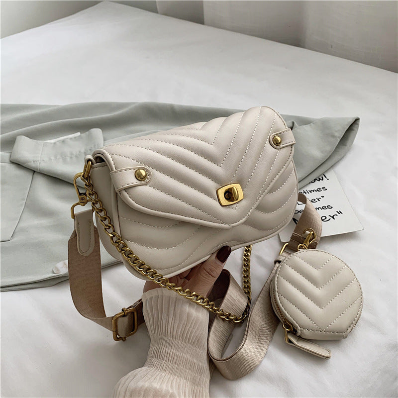 PU Leather Chain Drawstring Travel Shoulder Bag