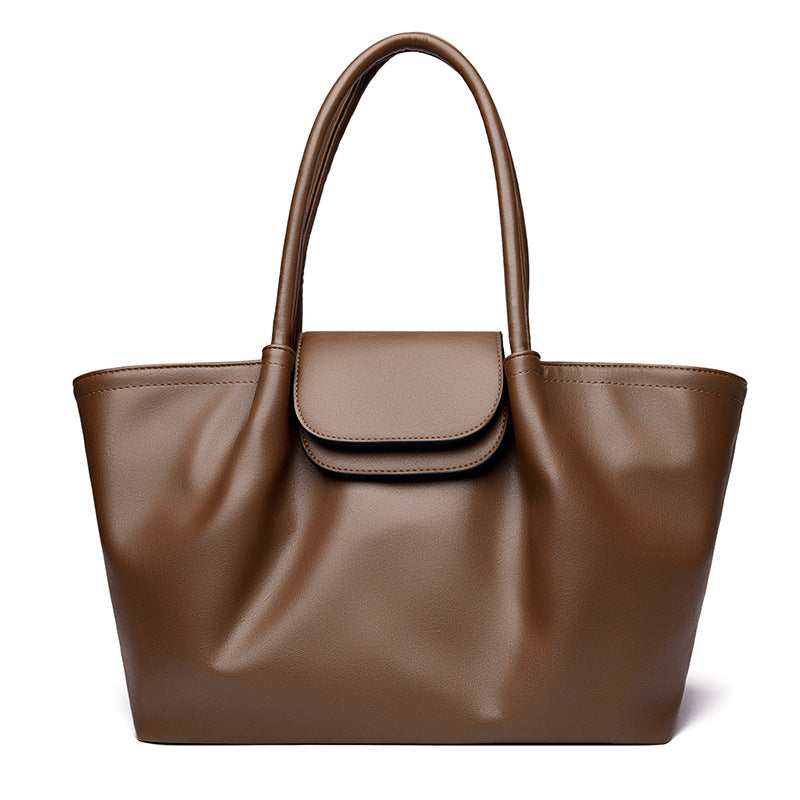 Pleat Style Genuine Leather Shoulder Bag