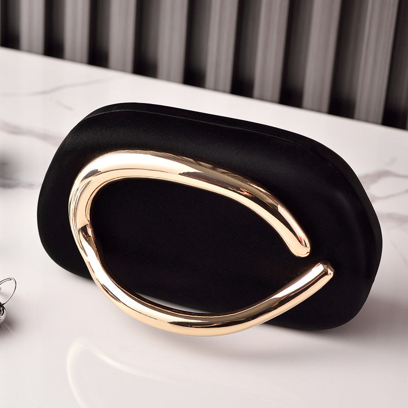 Elegant Satin Evening Clutch with Gold Arch Handle