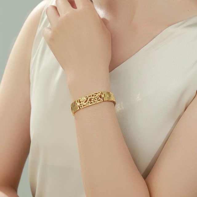 Hollow Dragon Engraved Gold Bracelet