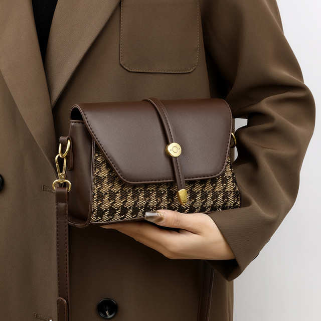 Houndstooth Patchwork Crossbody Bag