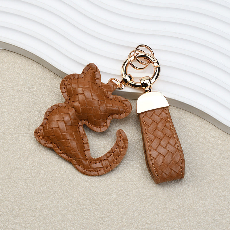 Diamond-Pattern Leather Bag Charm