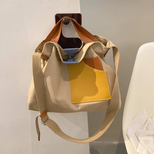 Contrast Color Portable Large Capacity Canvas Simple Large Bag
