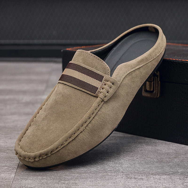 Men's Suede Finish Slip On Open Back Loafers