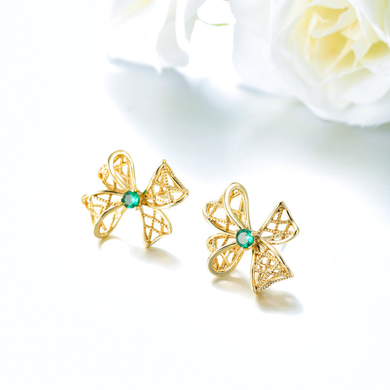 Green Zircon Bow Earrings