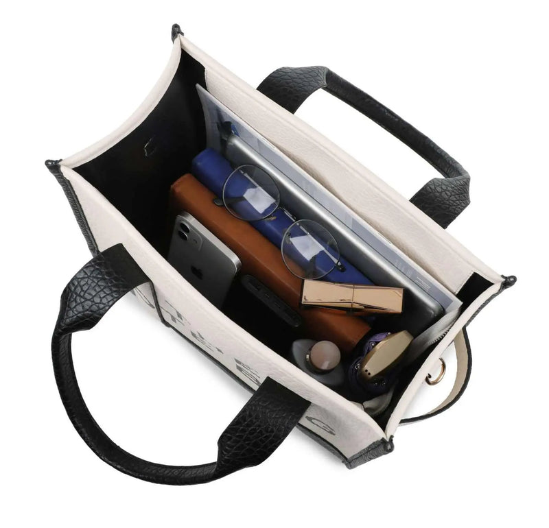 Trendy Two-Tone PU Leather Tote Handbag