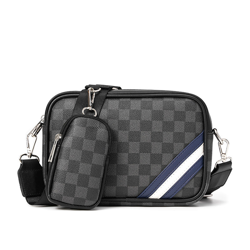 Mens Casual Bags Plaid Splicing Crossbody Outdoor Waterproof Shoulder Crossbody Bag