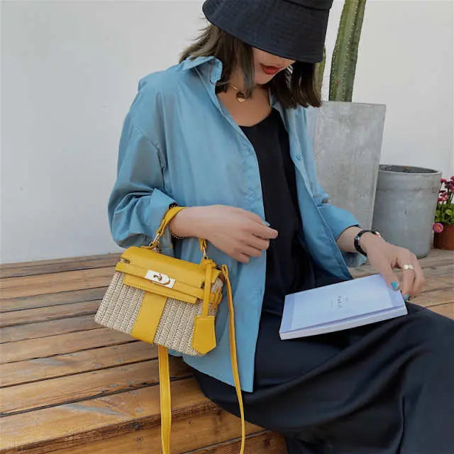 Retro Straw Woven Female Messenger Shoulder Bag