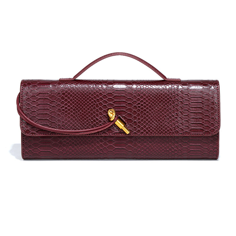 Bordeaux Croc Texture Structured Handbag