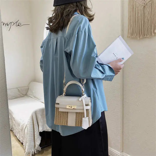 Retro Straw Woven Female Messenger Shoulder Bag