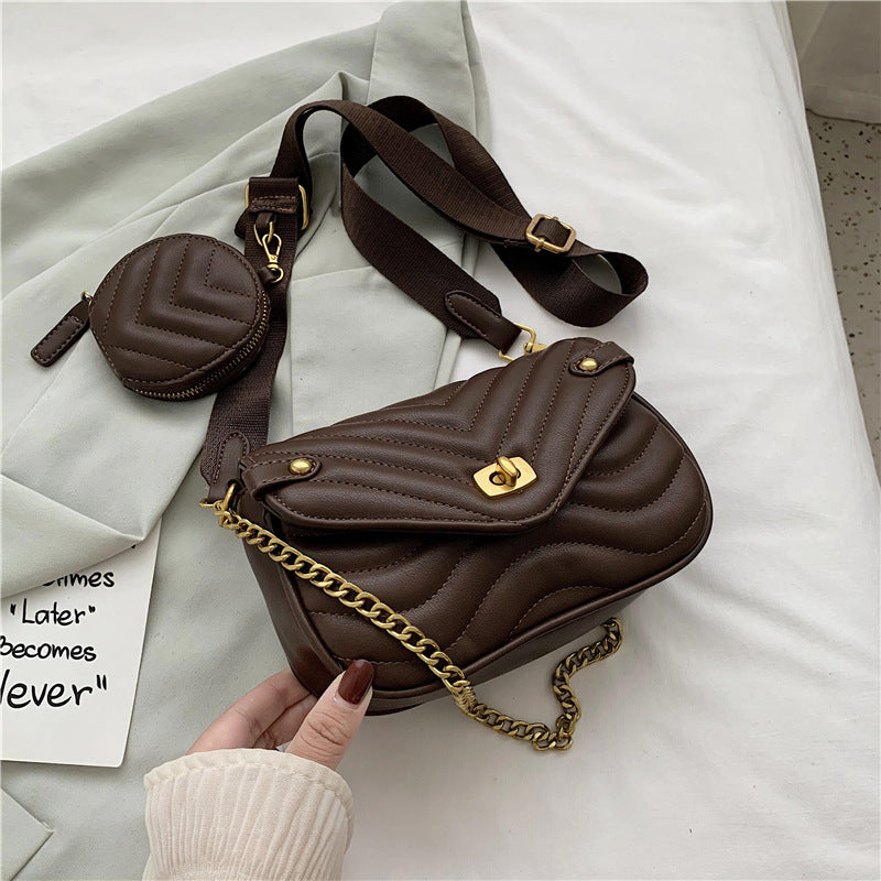 PU Leather Chain Drawstring Travel Shoulder Bag