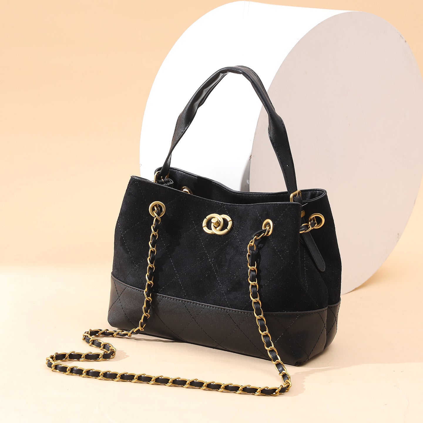 High-End Suede Chain Bucket Bag