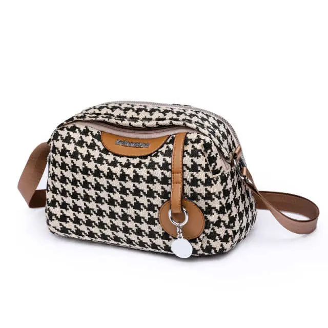 Houndstooth Canvas Large Capacity Double Layer Messenger