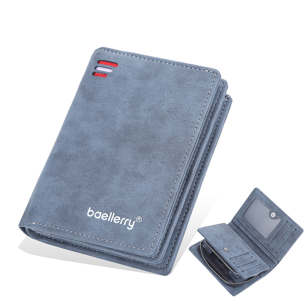 Frosted Leather Multi Card Wallet with Zipper Coin Pocket