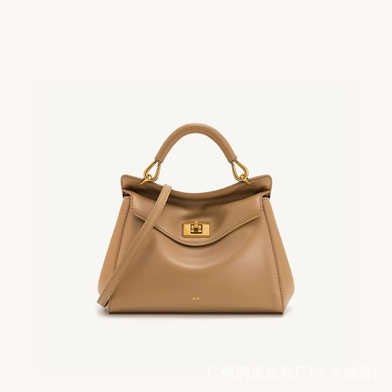 Lucia Genuine Leather Lock Handbag