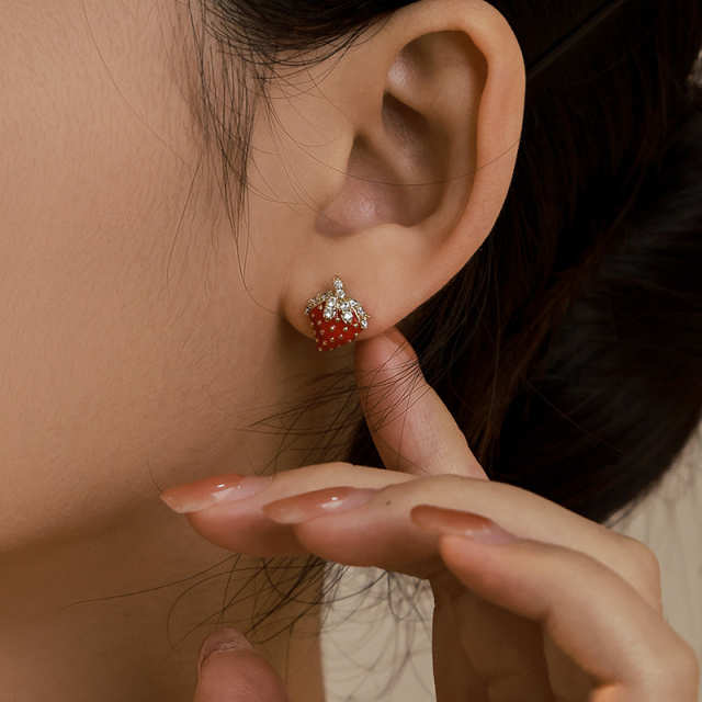 Exquisite Strawberry Design Gold Earrings