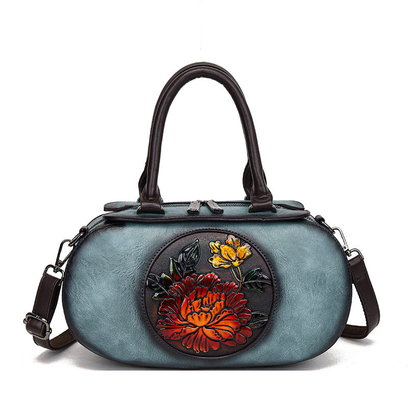 Cylindrical Retro Handbag with National Style