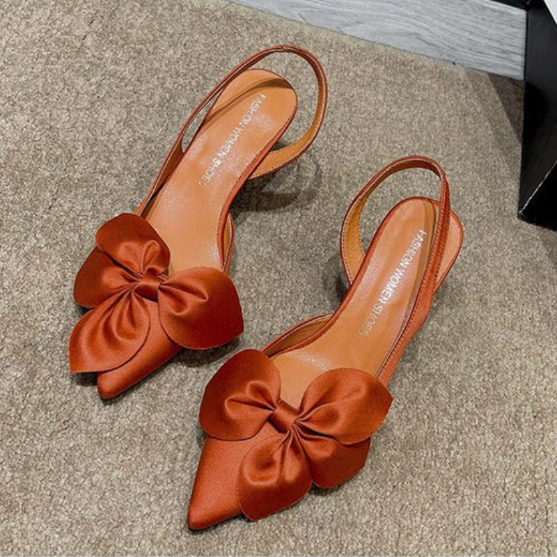 Satin Bow Flower Closed-Toe Stiletto Heels