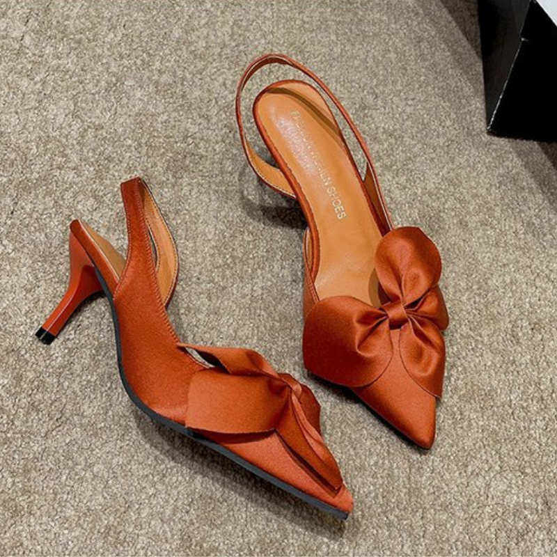 Satin Bow Flower Closed-Toe Stiletto Heels