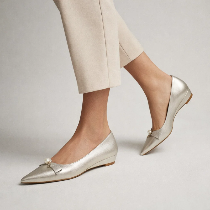 Bow-Tie Pointed Toe Wedge Heel Pumps