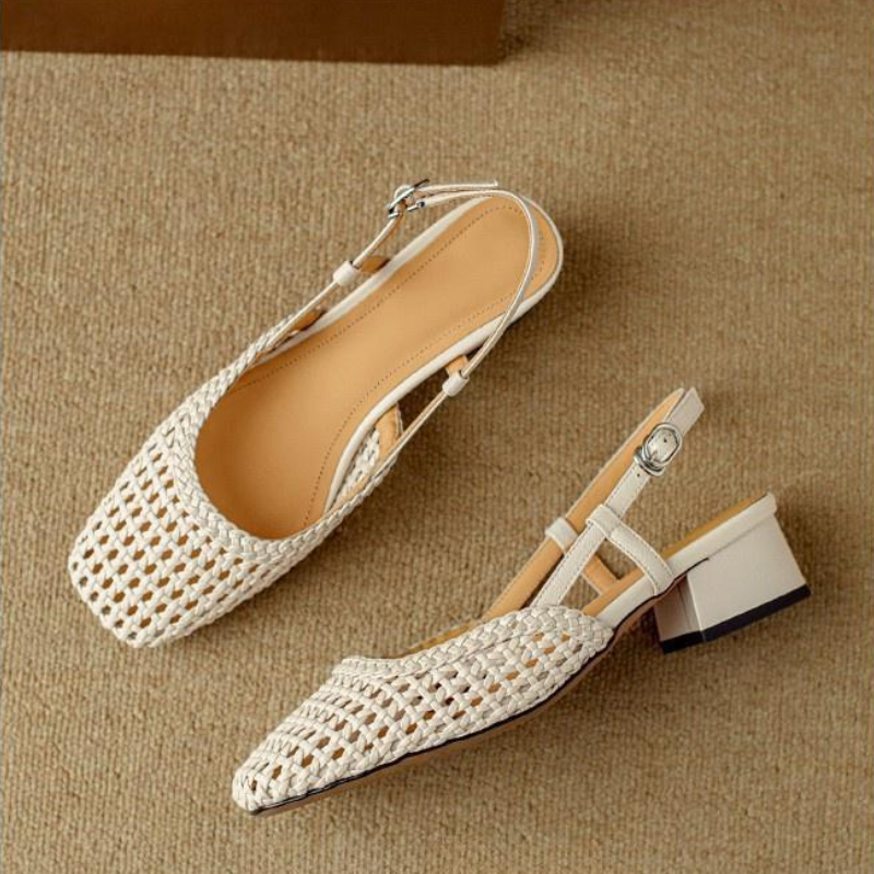 Breathable Square Toe Chunky Pumps