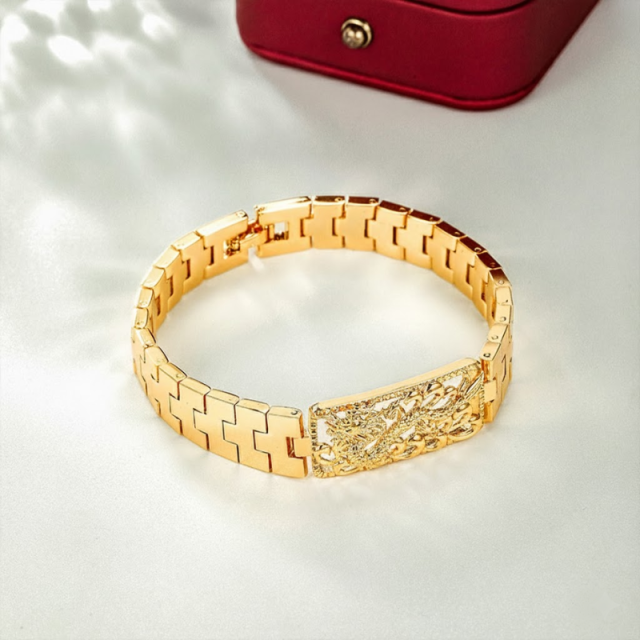 Hollow Dragon Engraved Gold Bracelet