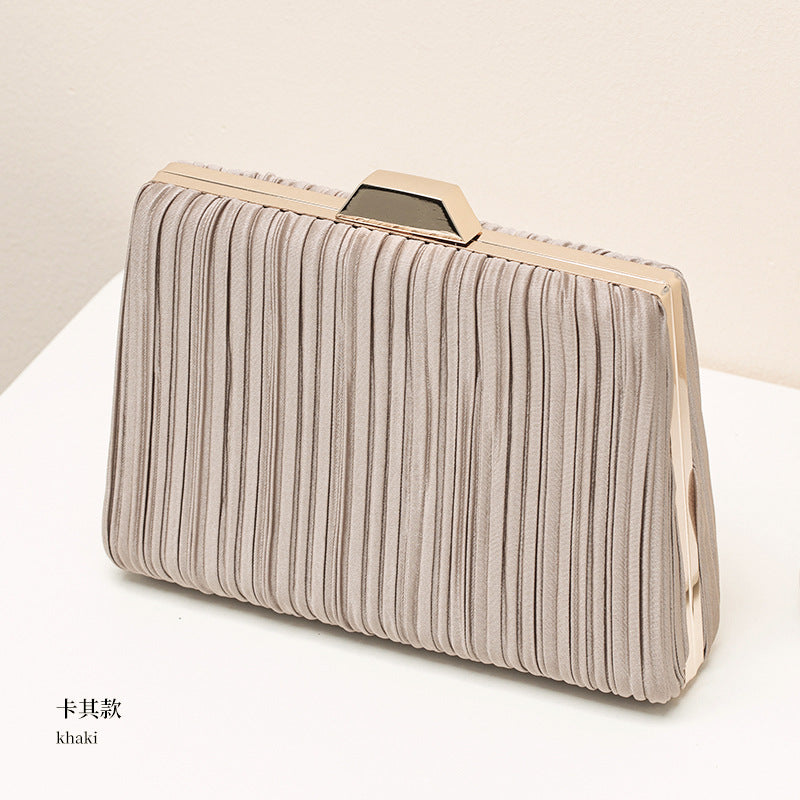 Pleated Hard Case Evening Clutch with Chain Strap