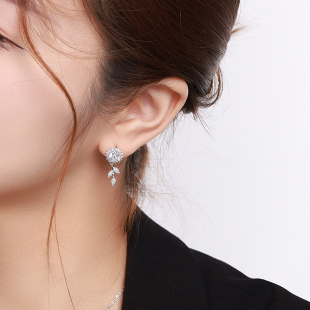 Zircon Flower Long Earrings