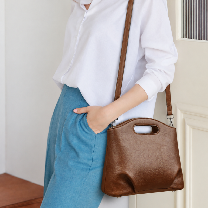 Cocoa Cutout Handle Crossbody Bag