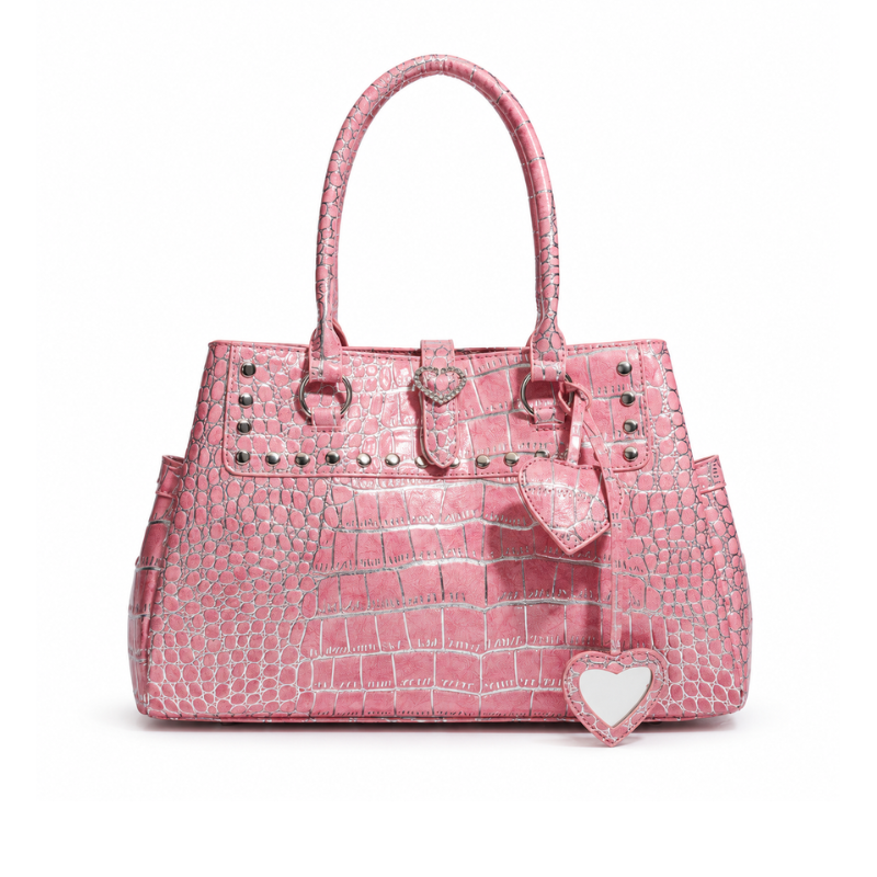 Roselle Studded Croc-Texture Handbag