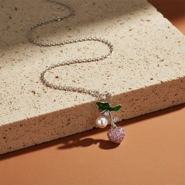 Cherry Zircon Clavicle Necklace