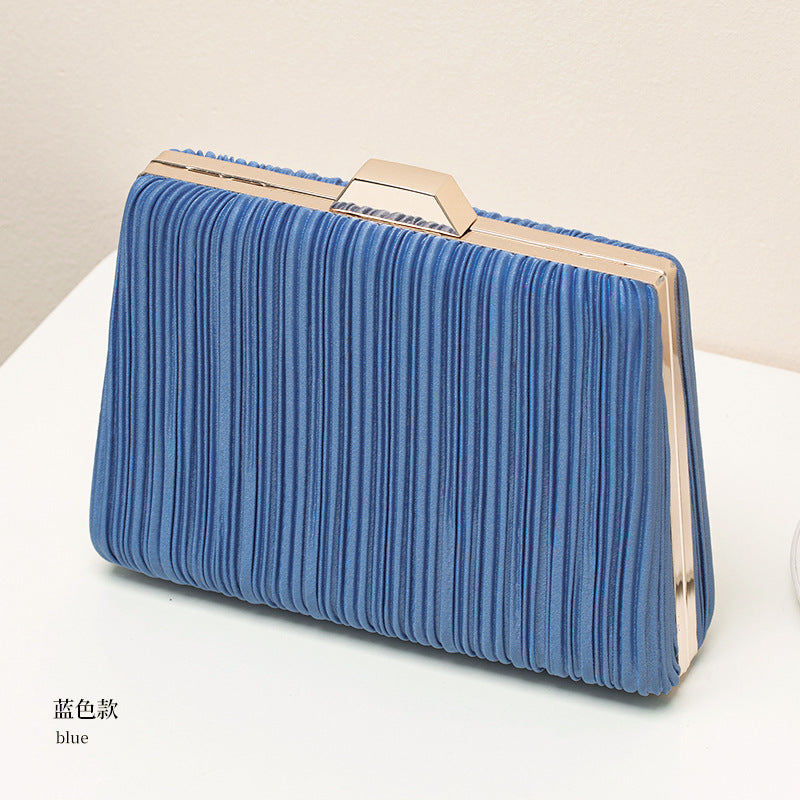 Pleated Hard Case Evening Clutch with Chain Strap