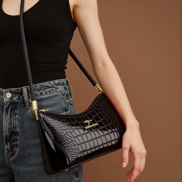 Croc Luxe Embossed Shoulder Bag