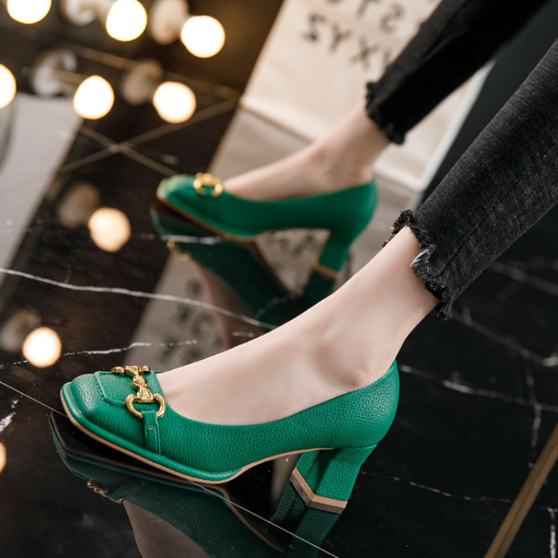 French Mary Jane Horsebit Chunky Pumps