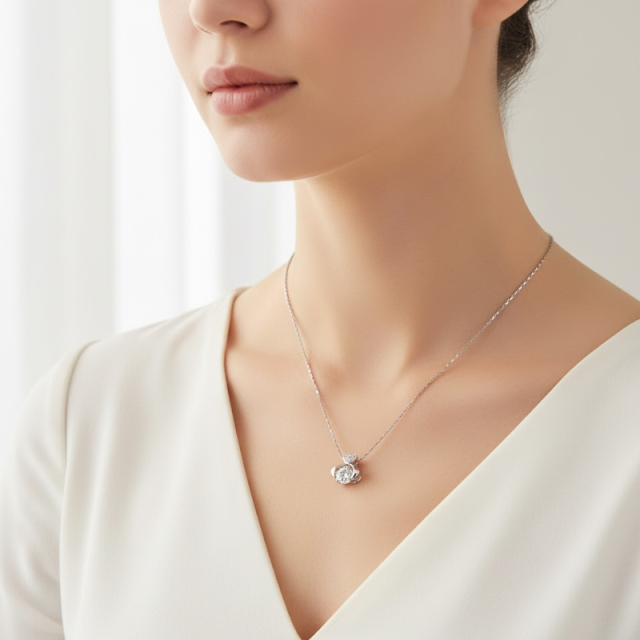 Beating Heart White-Plated Pendant Necklace