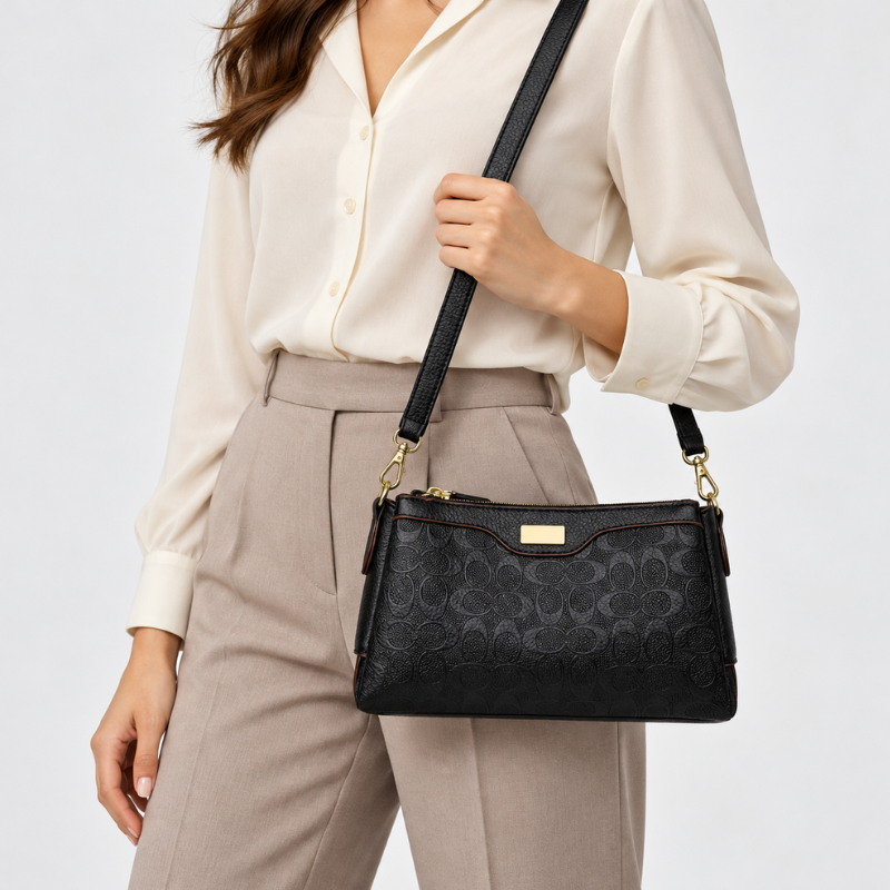 Noir Embossed Accordion Crossbody Bag