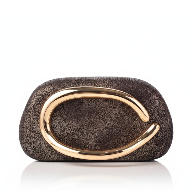 Sculptural Gold Handle Clutch Bag