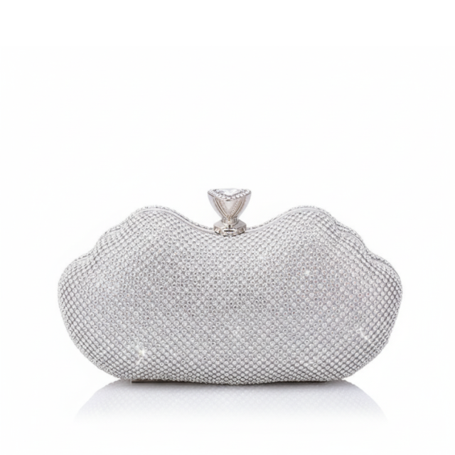 Glimmering Rhinestone Scallop Clutch Bag