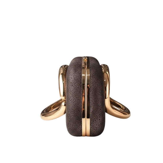 Sculptural Gold Handle Clutch Bag