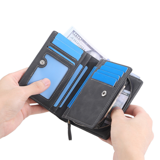 Frosted Leather Multi Card Wallet with Zipper Coin Pocket