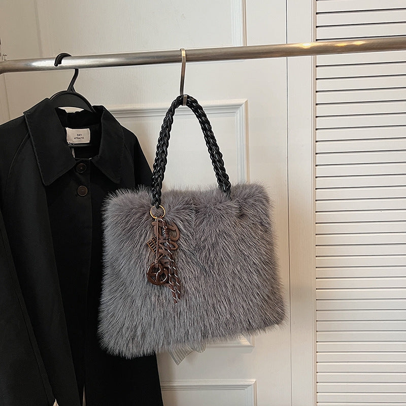 Women's Luxury Shaggy Faux-Fur Statement Tote Bag