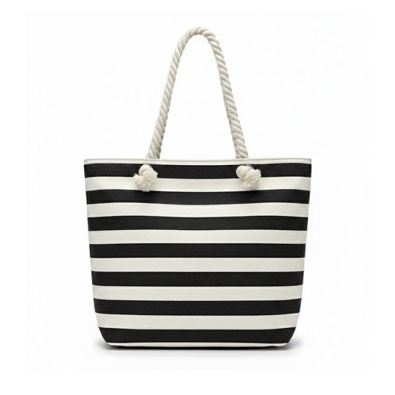 Women's Classic Striped Canvas Rope Handle Tote