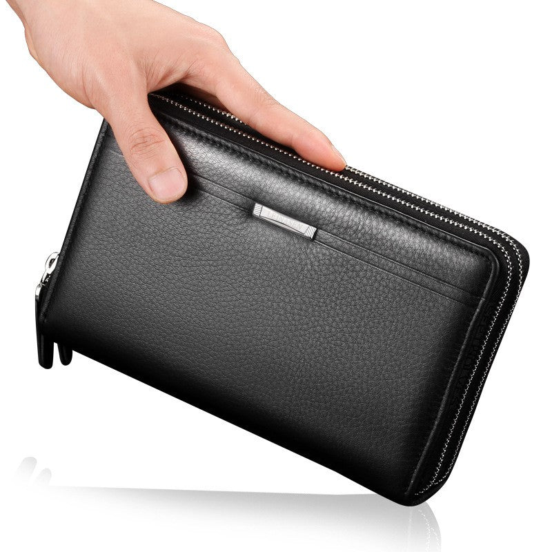 Men's Double Zipper PU Leather Business Clutch Wallet