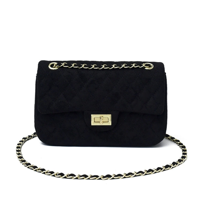 Elegant Quilted Suede Chain Crossbody Bag